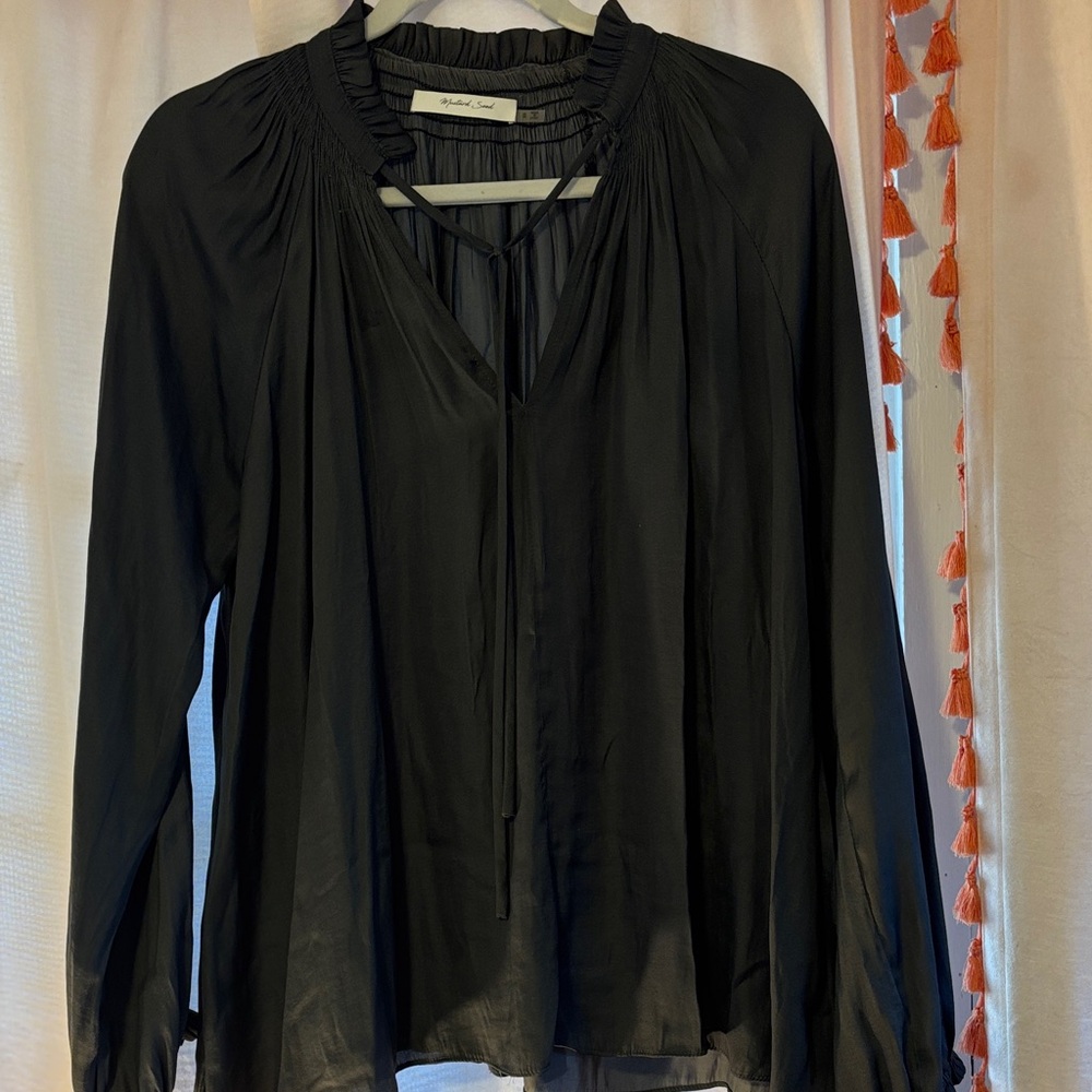 Mustard Seed Black Blouse with Tie Neck